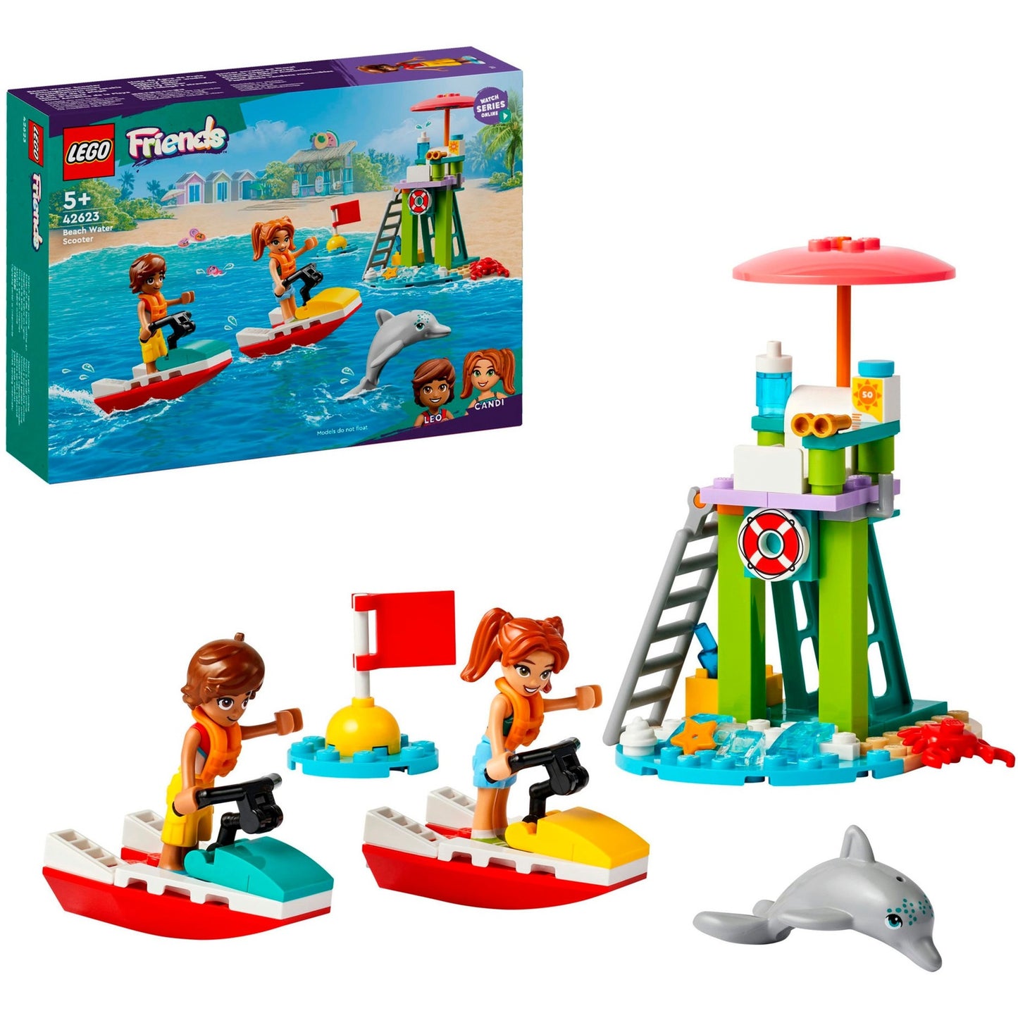 LEGO 42623 Friends Rettungsschwimmer Aussichtsturm mit Jetskis, Konstruktionsspielzeug