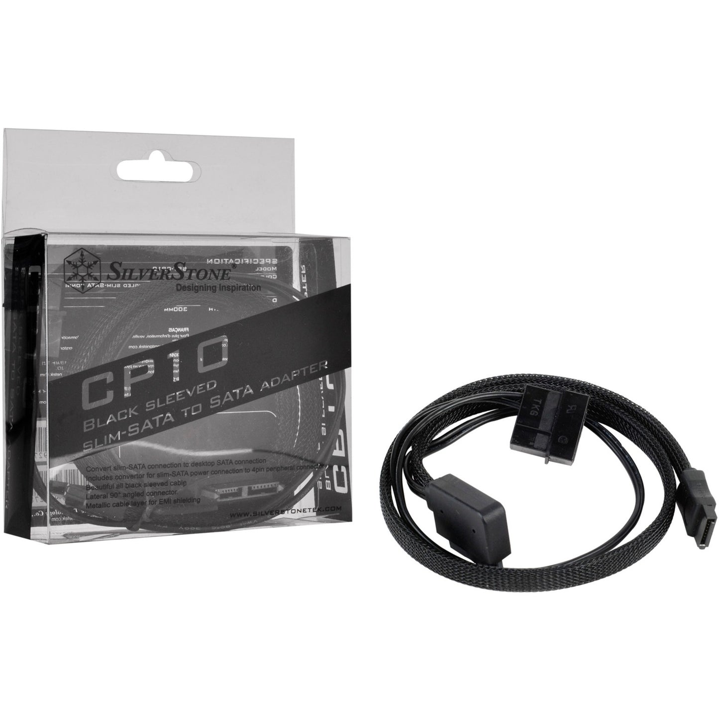 Silverstone Technology Adapterkabel SST-CP10, 1x 4-Pin-5,25" + 1x slim-SATA > 1x 7-Pin-SATA (schwarz, 50cm)