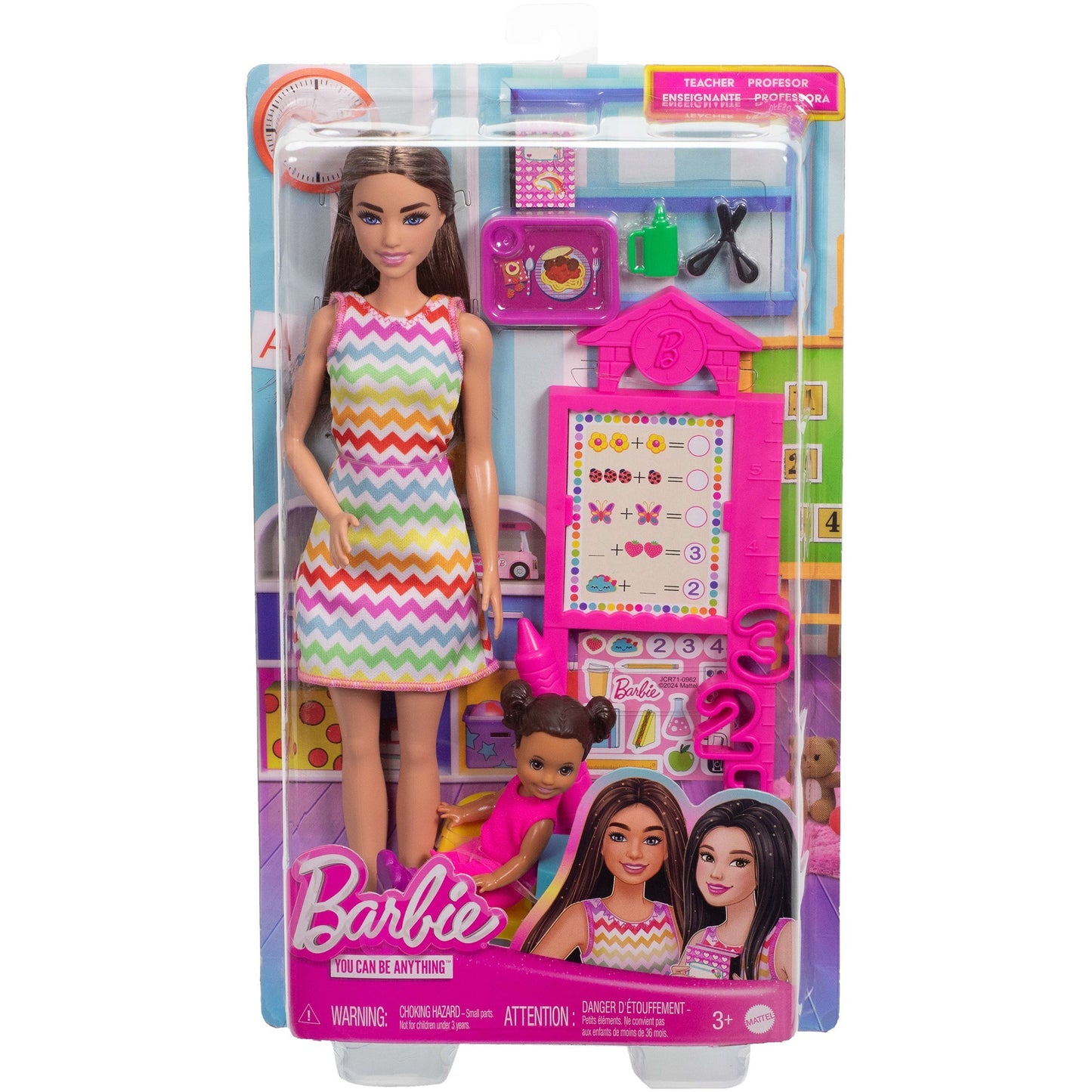 Barbie Lehrerin-Puppe mit Kleinkind-Puppe und Unterrichtszubehör