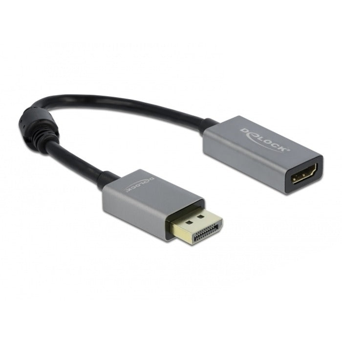 DeLOCK Aktiver Adapter Displayport 1.4 > HDMI Buchse 4K 60Hz (grau/schwarz, 20cm)