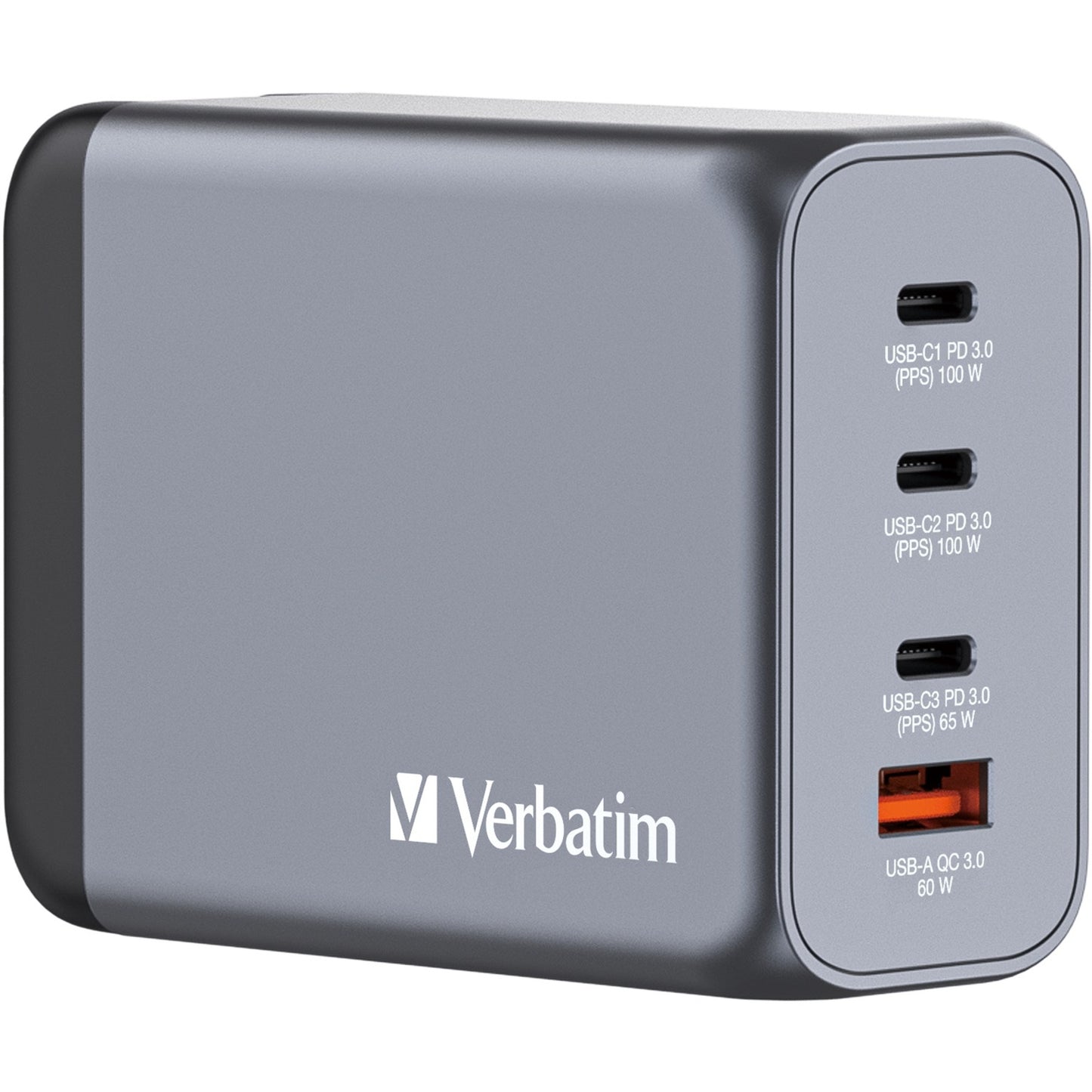 Verbatim GaN-Ladegerät 200W, 1x USB-A , 3x USB-C (grau, PD 3.0, QC 3.0)