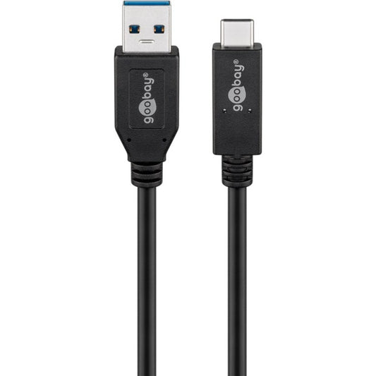 Goobay USB 3.2 Gen 2 Kabel, USB-A Stecker > USB-C Stecker (schwarz, 0,5 Meter, Laden mit bis zu 60 Watt)