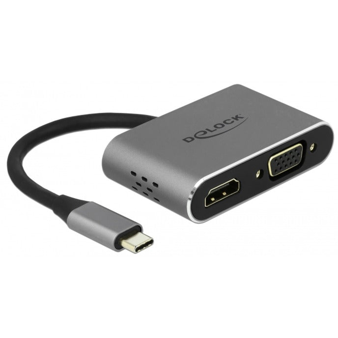 DeLOCK USB 3.2 Gen 1 Adapter, USB-C Stecker > USB-A + USB-C + HDMI + VGA Buchse (grau, 12cm, PD, Laden mit bis zu 87 Watt)