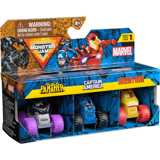 Spinmaster Monster Jam Marvel Mini Monster Trucks 3er-Pack (Massstab 1:64, sortierter Artikel)