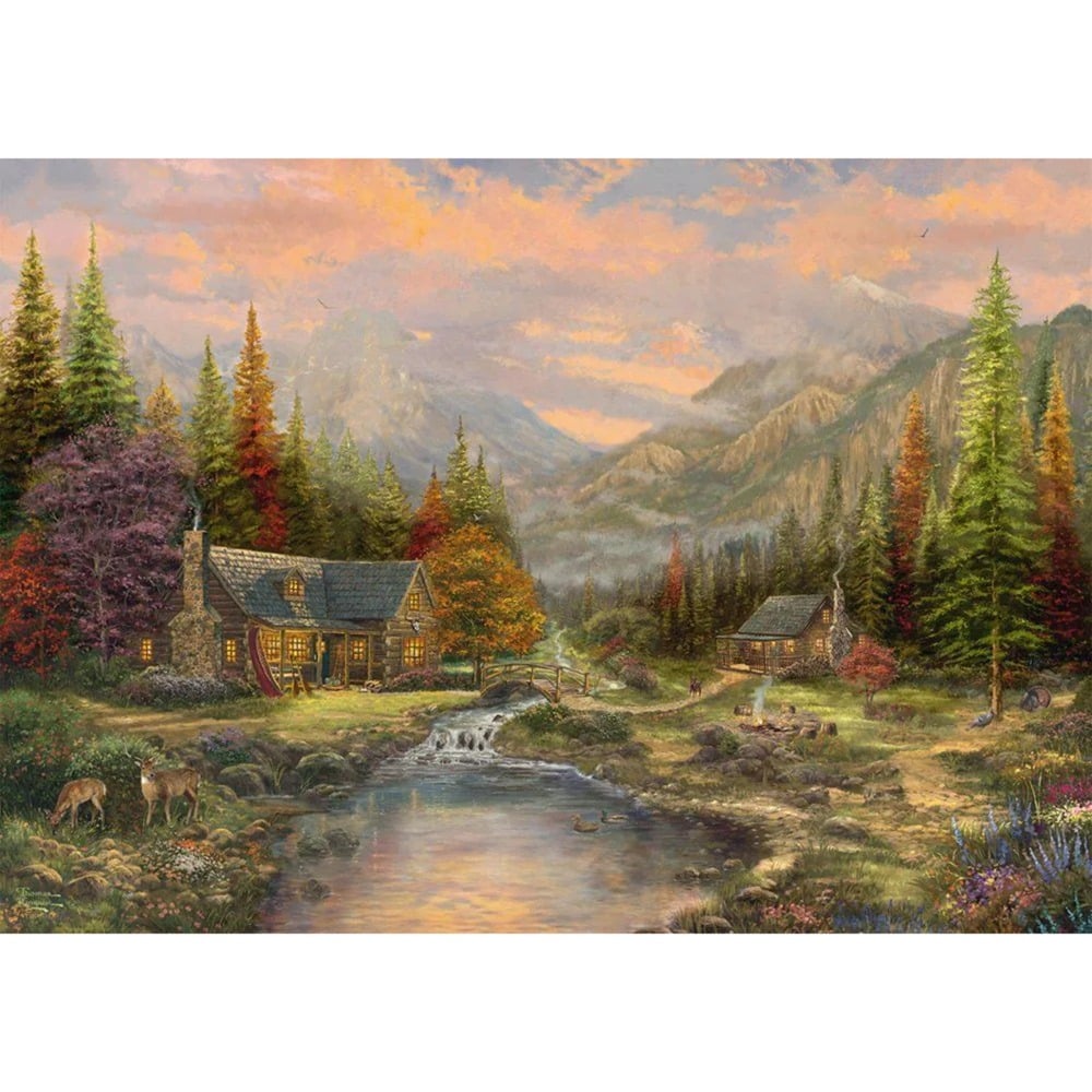 Schmidt Spiele Holzpuzzle Thomas Kinkade Studios: Bergkulisse mit Bach (1000 Teile)