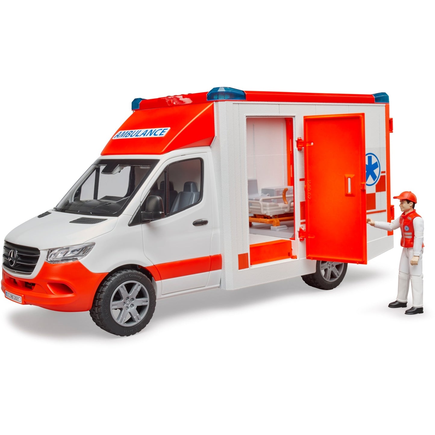 BRUDER MB Sprinter Ambulanz mit Fahrer (rot/weiss)