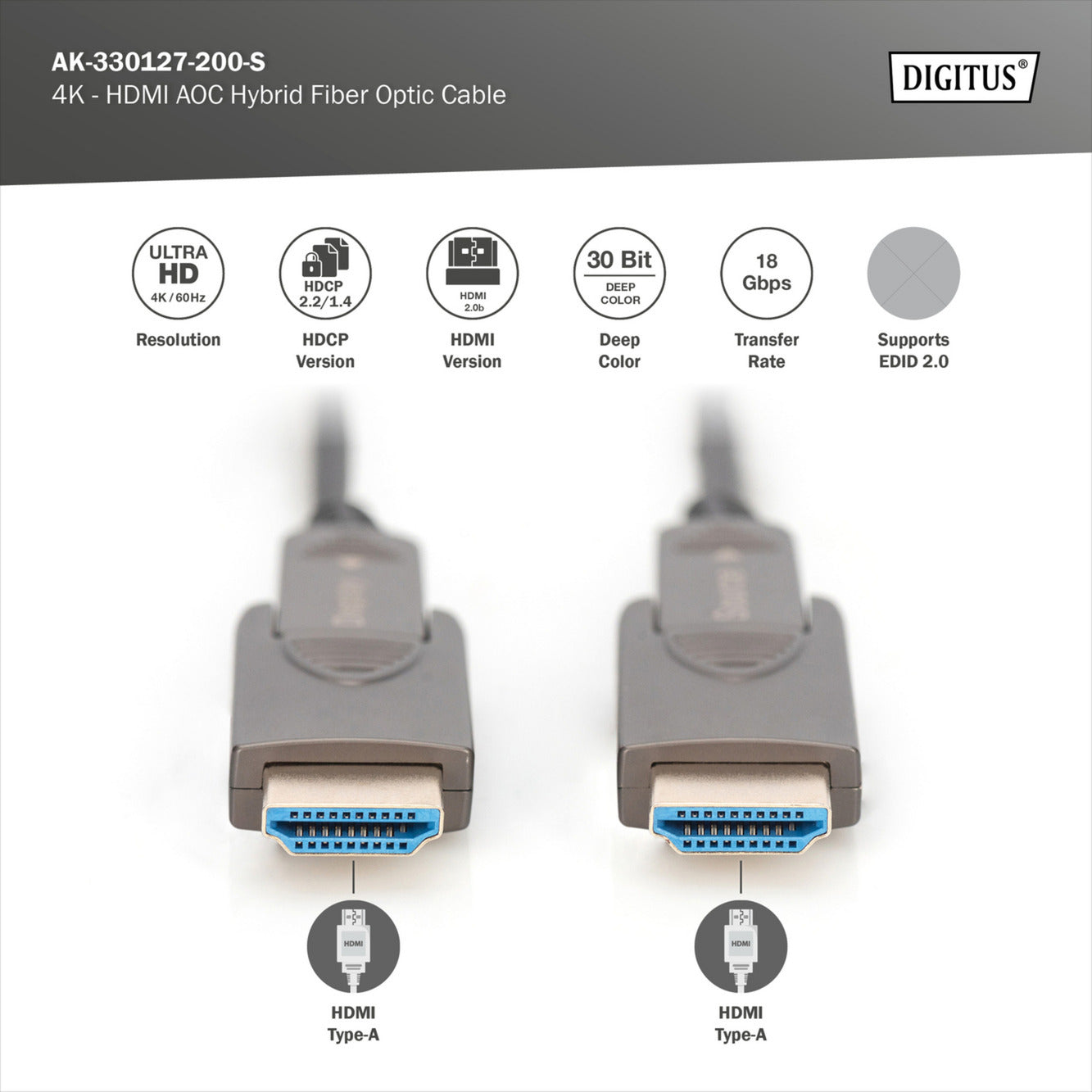 HDMI / Micro HDMI AOC Hybrid Glasfaserkabel, UHD 4K