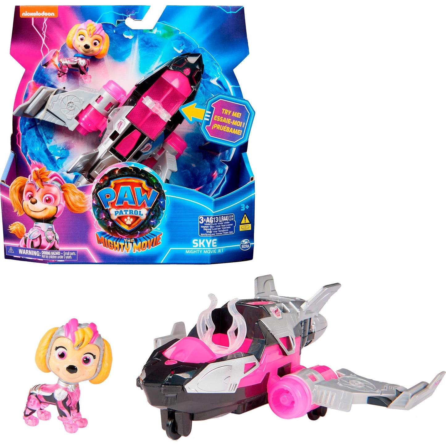 Spin Master Paw Patrol Mighty Kinofilm - Basis Fahrzeug von Skye mit Welpenfigur, Spielfahrzeug