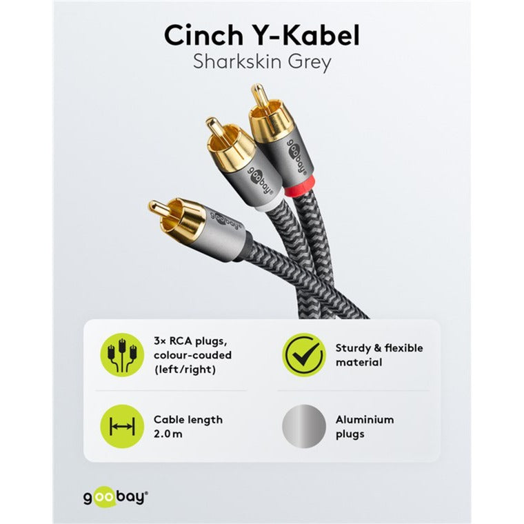 Goobay Plus Cinch Y-Kabel (schwarz/silber, 2 Meter)