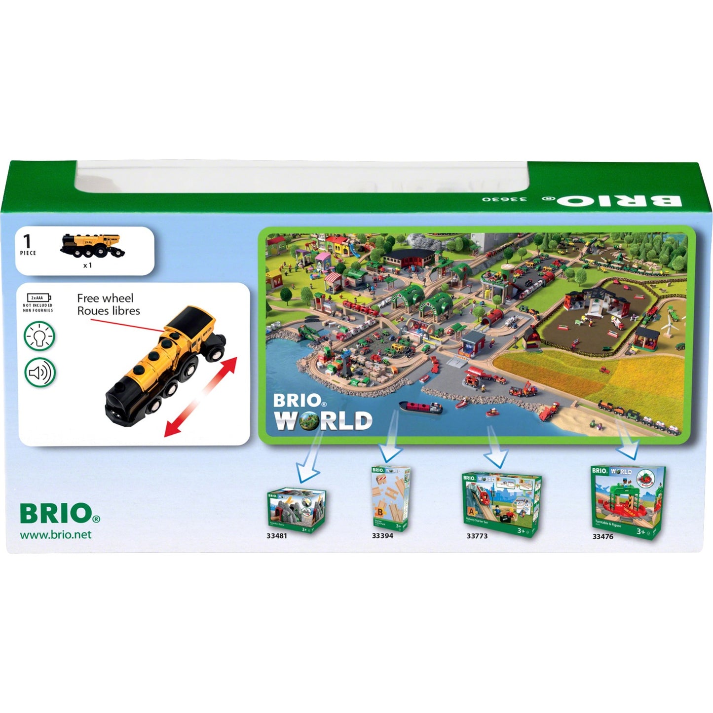 BRIO Goldene Batterielok mit Licht und Sound, Spielfahrzeug