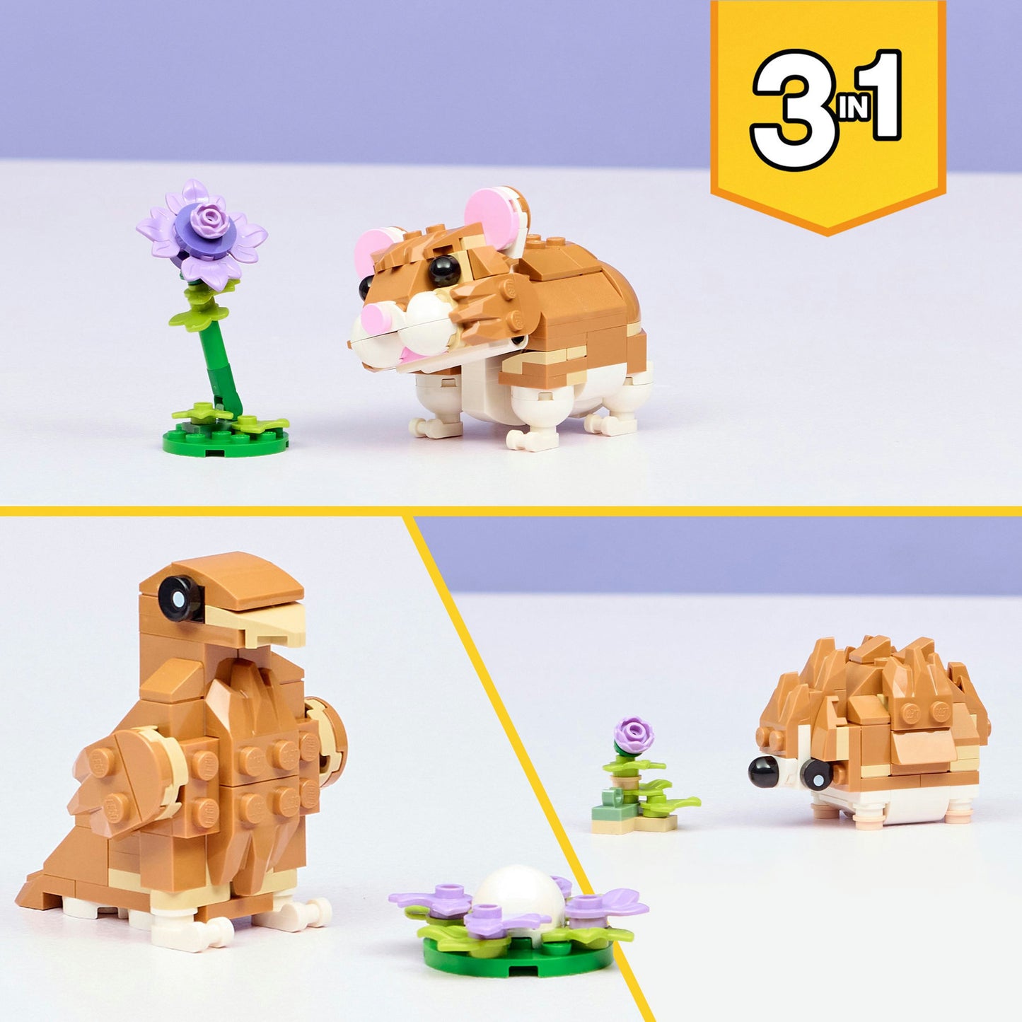 31376 Creator 3-in-1 Niedlicher Hamster mit Blume, Konstruktionsspielzeug