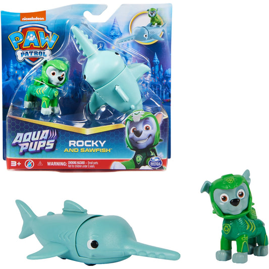 Spinmaster Paw Patrol Aqua Pups - Hero Pups-Set mit Rocky-Welpenfigur und Sägefisch-Figur