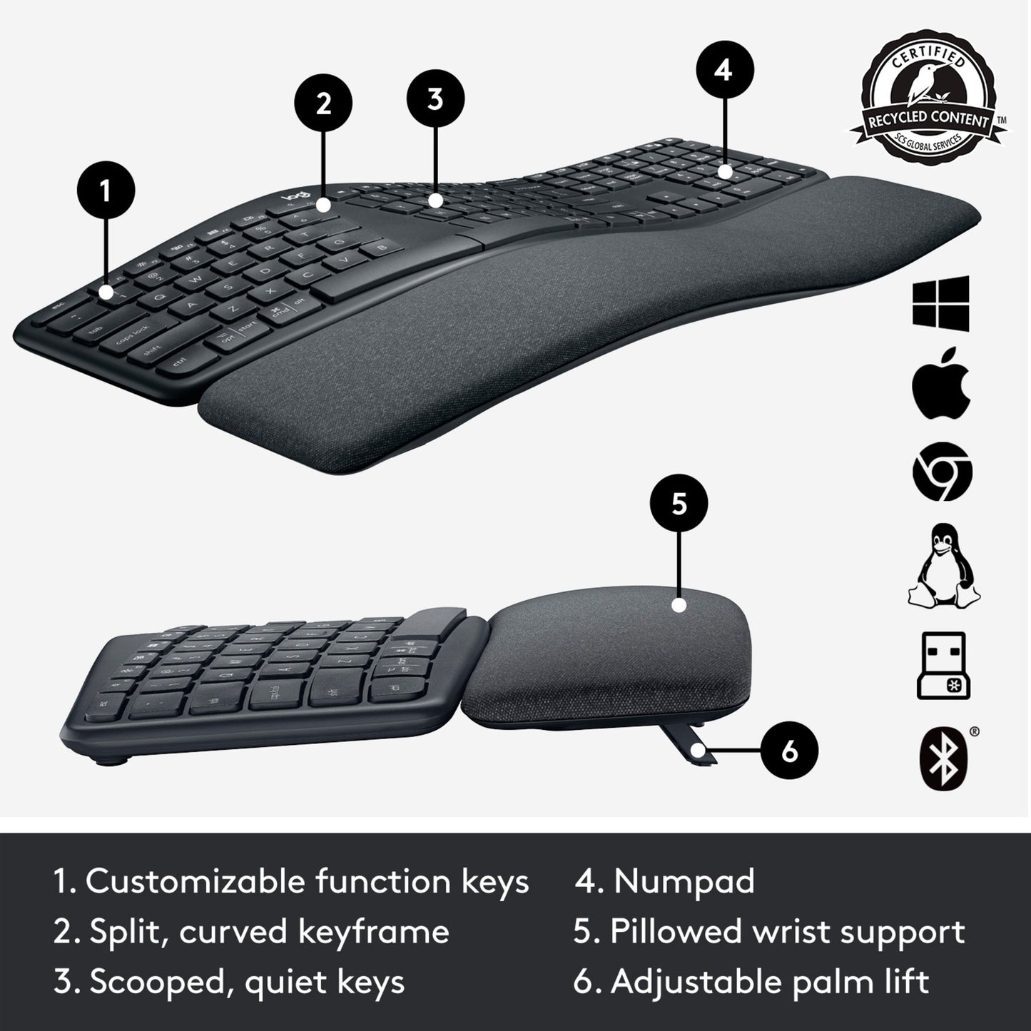 Logitech ERGO K860 (schwarz, DE-Layout, schmutzabweisendes Material, kompatibel mit Windows/Mac)