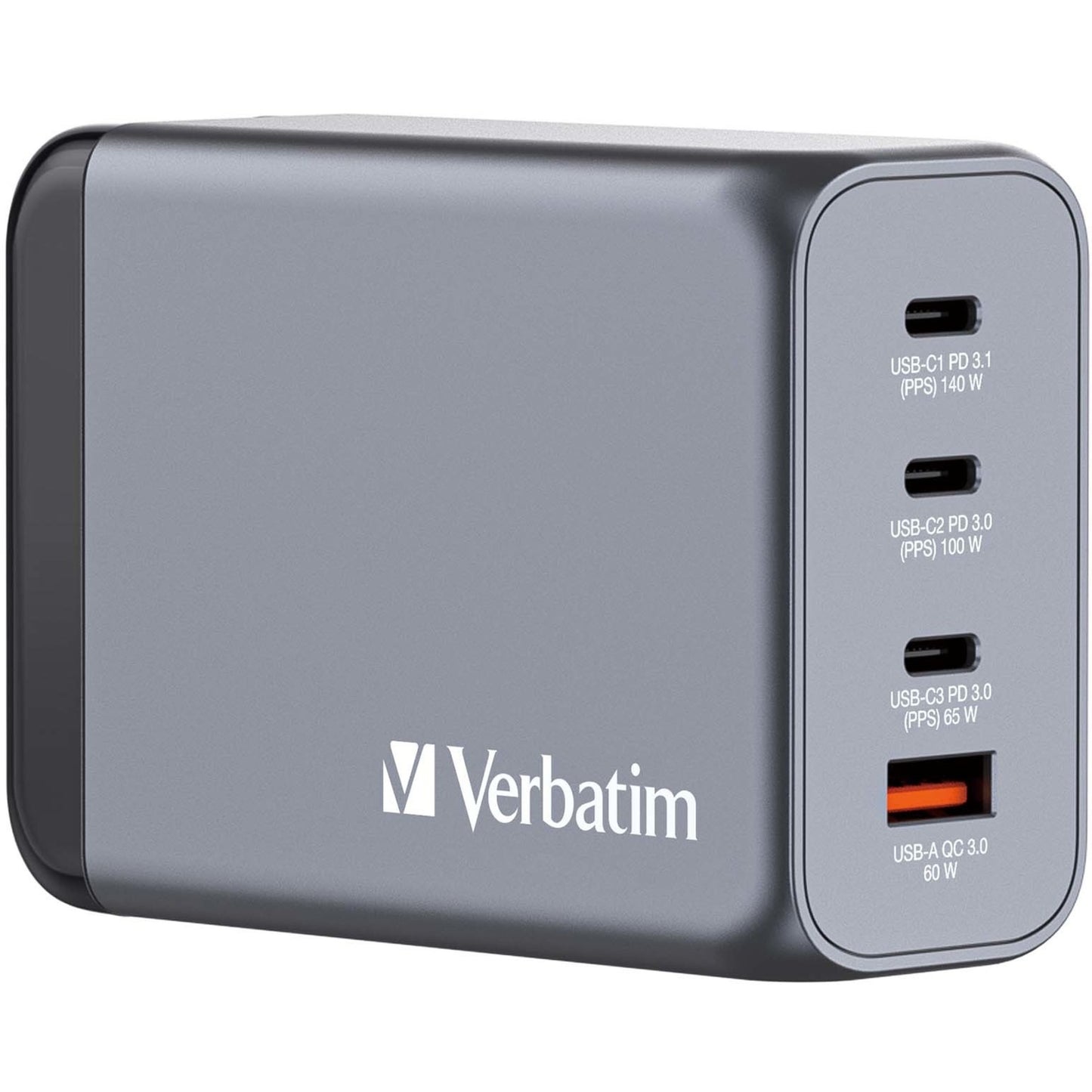 Verbatim GaN-Ladegerät 240W, 1x USB-A , 3x USB-C (grau, PD 3.0, QC 3.0)