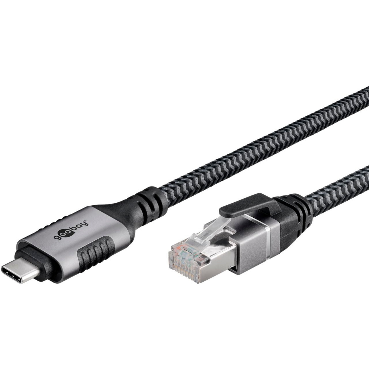 Goobay Ethernet-Kabel USB-C 3.2 Gen1 Stecker > RJ-45 Stecker (schwarz/silber, 15 Meter)