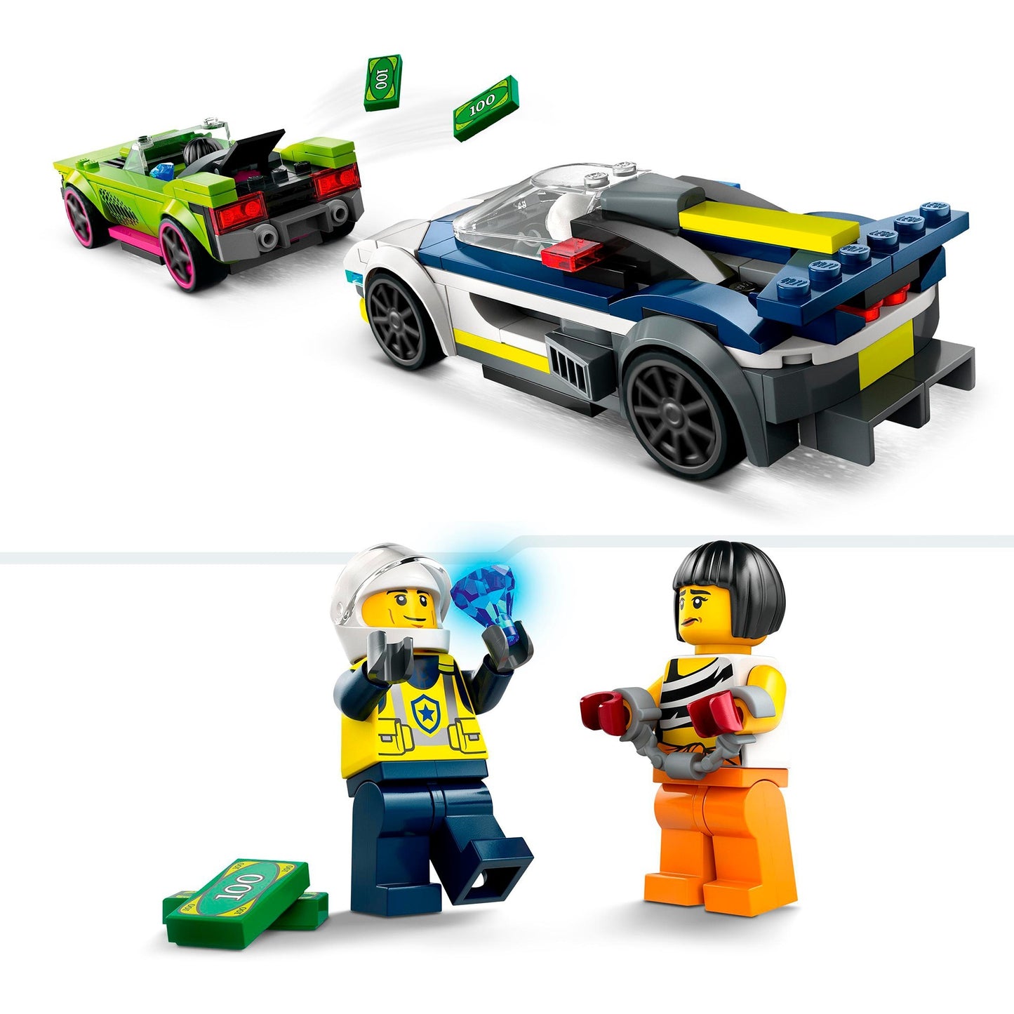 LEGO 60415 City Verfolgungsjagd mit Polizeiauto und Muscle Car, Konstruktionsspielzeug