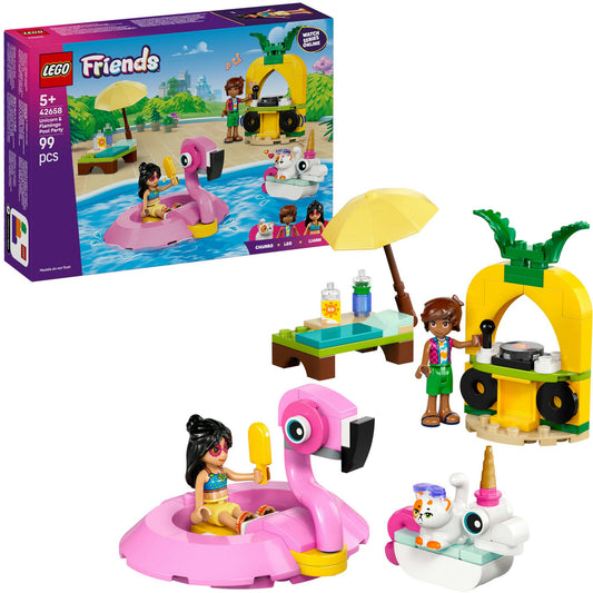 42658 Friends Poolparty mit Einhorn und Flamingo, Konstruktionsspielzeug