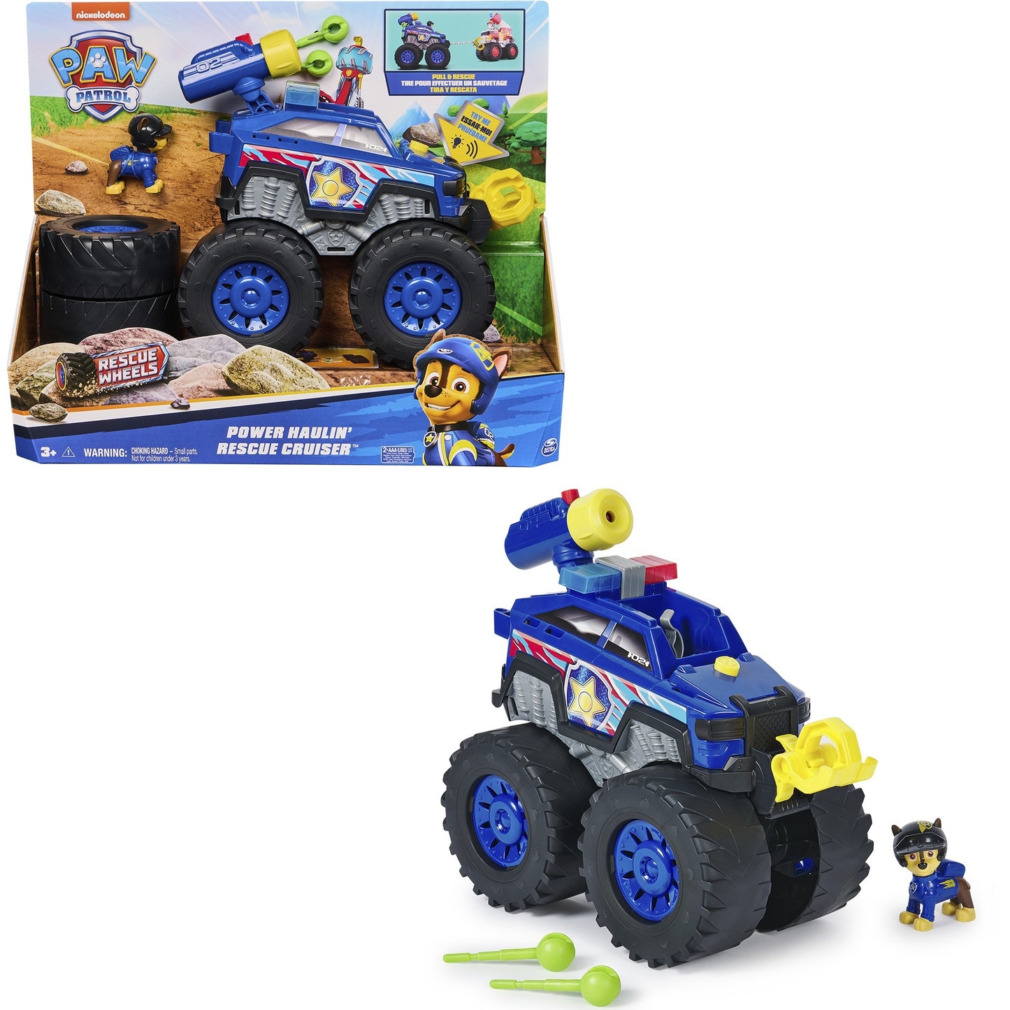Paw Patrol Rescue Wheels - Chases Deluxe Monstertruck mit Geschoss-Abwurf, motorisierter Seilwinde, Lichtern & Geräuschen, Spielfahrzeug