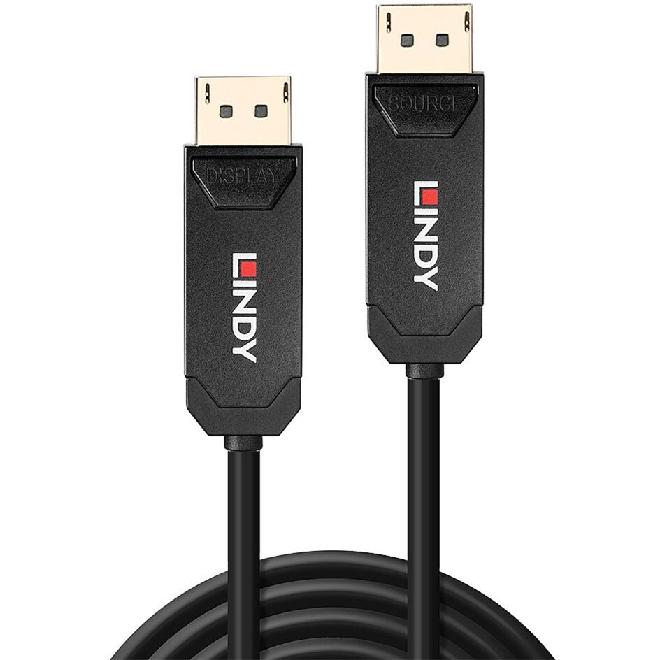 Lindy Fibre Optic Hybrid DisplayPort 2.0 UHBR10 Kabel (schwarz, 10 Meter, AOC-Kabel, 8K 60Hz)