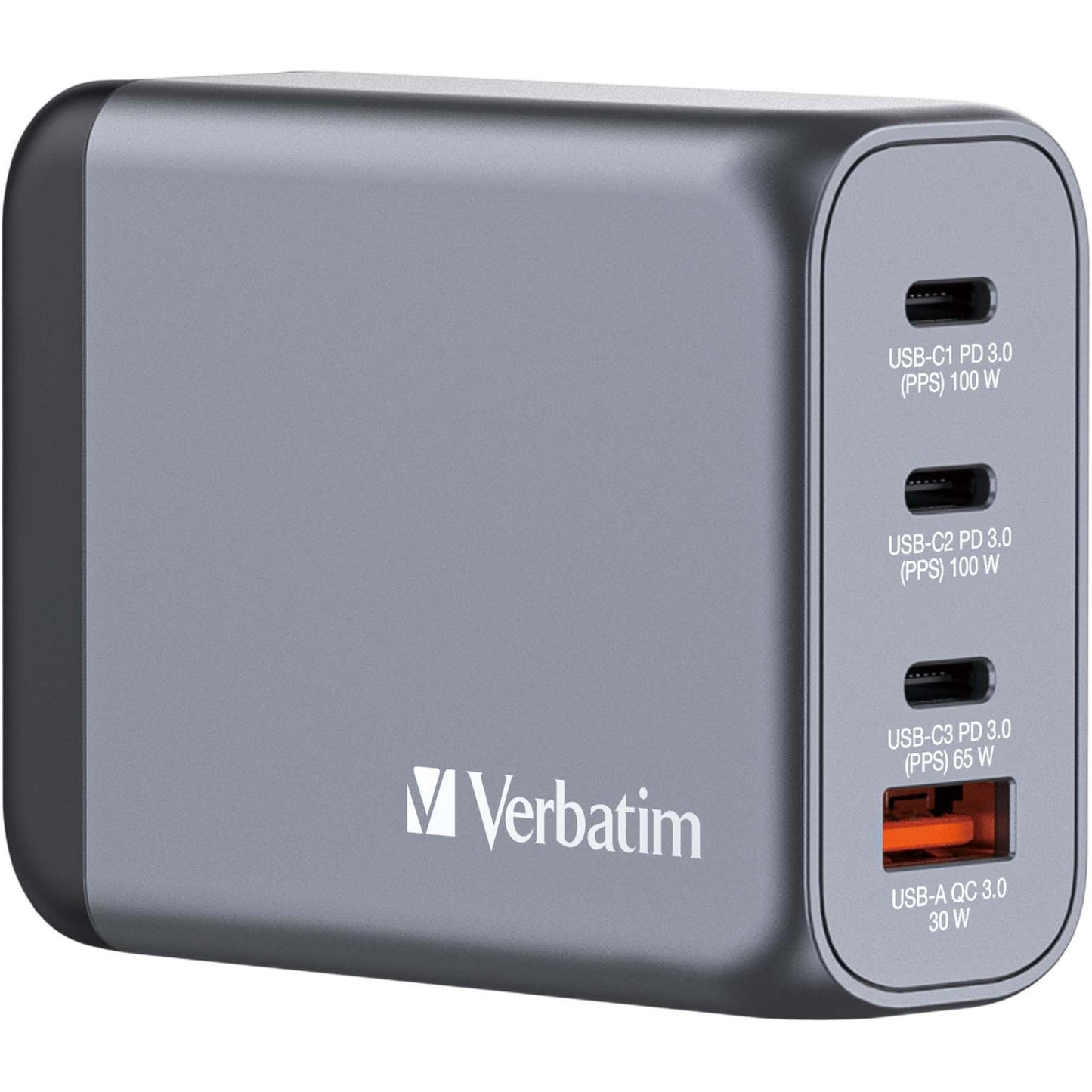 Verbatim GaN-Ladegerät 100W, 1x USB-A , 3x USB-C (grau, PD 3.0, QC 3.0)