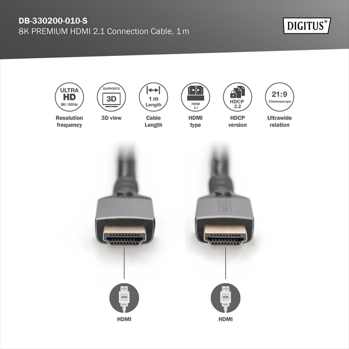 HDMI Ultra High Speed Anschlusskabel, mit Ethernet, UHD 8K