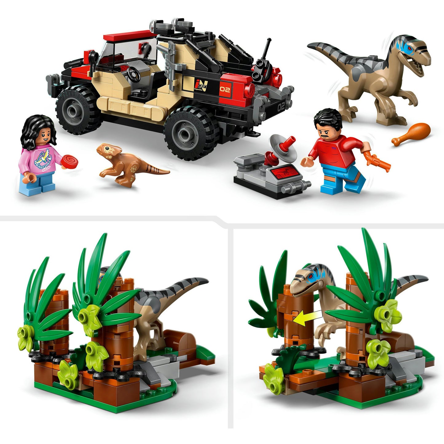 76972 Jurassic World Raptor: Verfolgungsjagd mit dem Geländewagen, Konstruktionsspielzeug