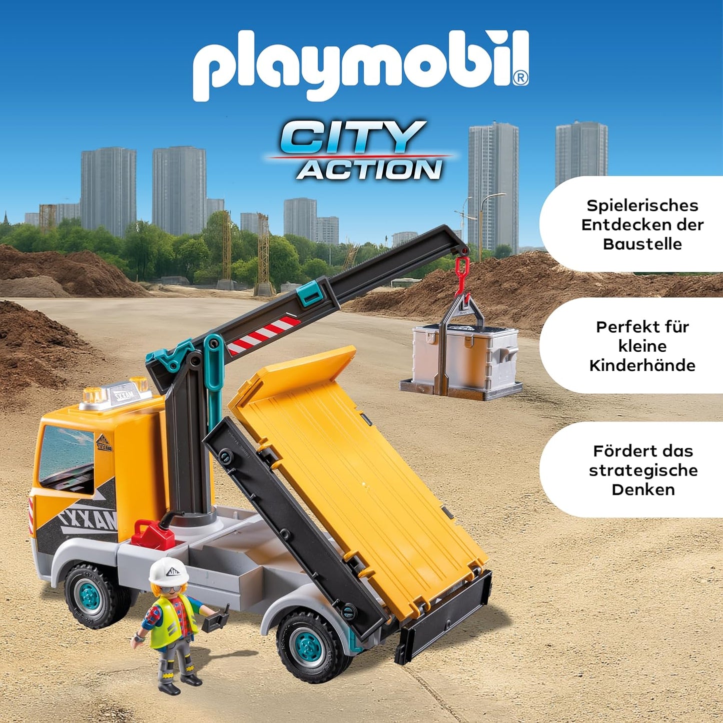 71750 Action Heroes Baustellen-LKW mit Kran, Konstruktionsspielzeug