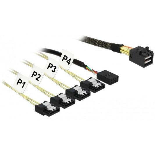 DeLOCK Adapterkabel Mini SAS HD SFF-8643 > 4x SATA 7Pin (schwarz, 1 Meter, mit Sideband)