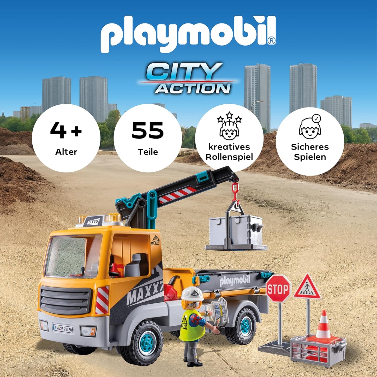 71750 Action Heroes Baustellen-LKW mit Kran, Konstruktionsspielzeug