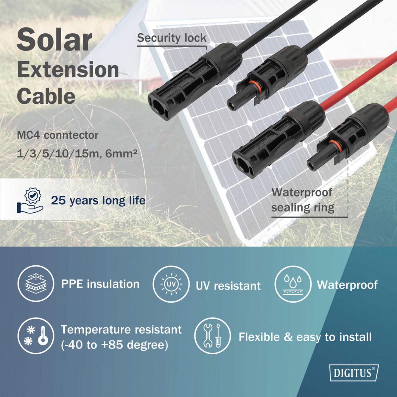 Solarkabel Verlängerung  6mm² PV 1.500Volt