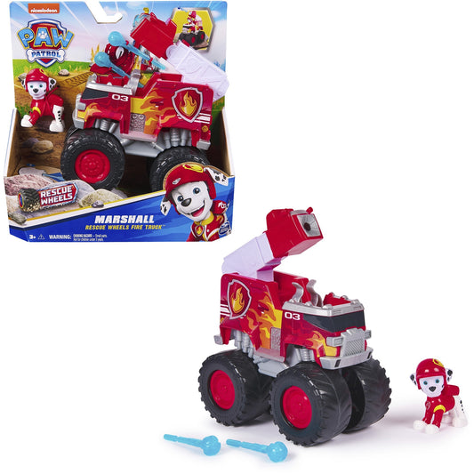 Paw Patrol Rescue Wheels - Marshalls Feuerwehr Monstertruck mit Geschoss-Abwurf und Marshall Hundefigur, Spielfahrzeug