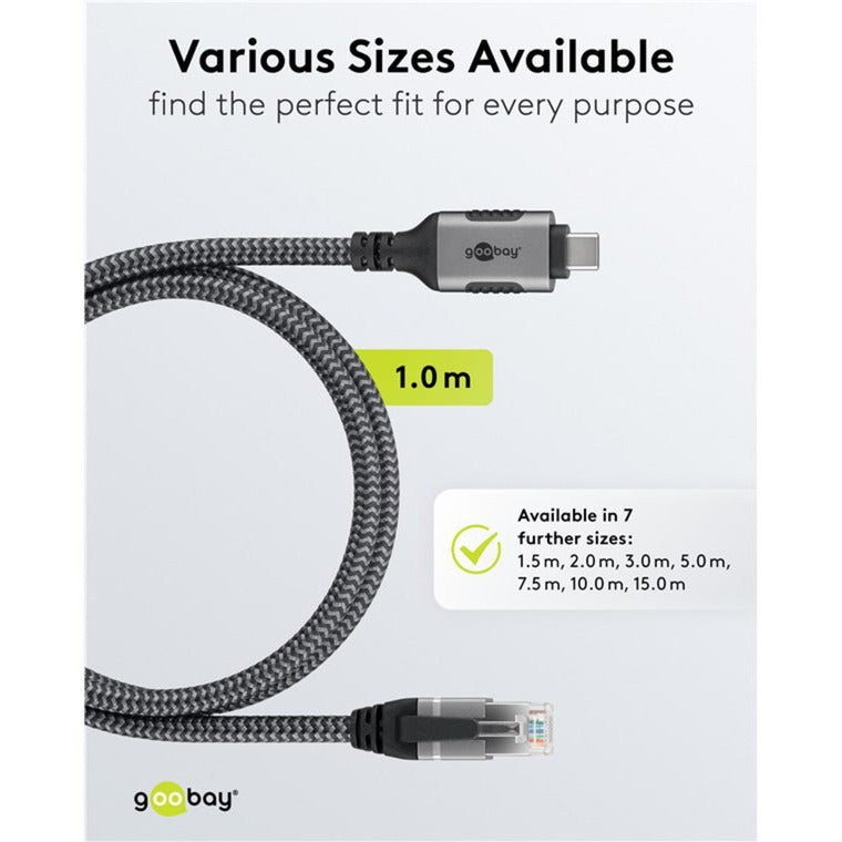 Goobay Ethernet-Kabel USB-C 3.2 Gen1 Stecker > RJ-45 Stecker (schwarz/silber, 1 Meter)