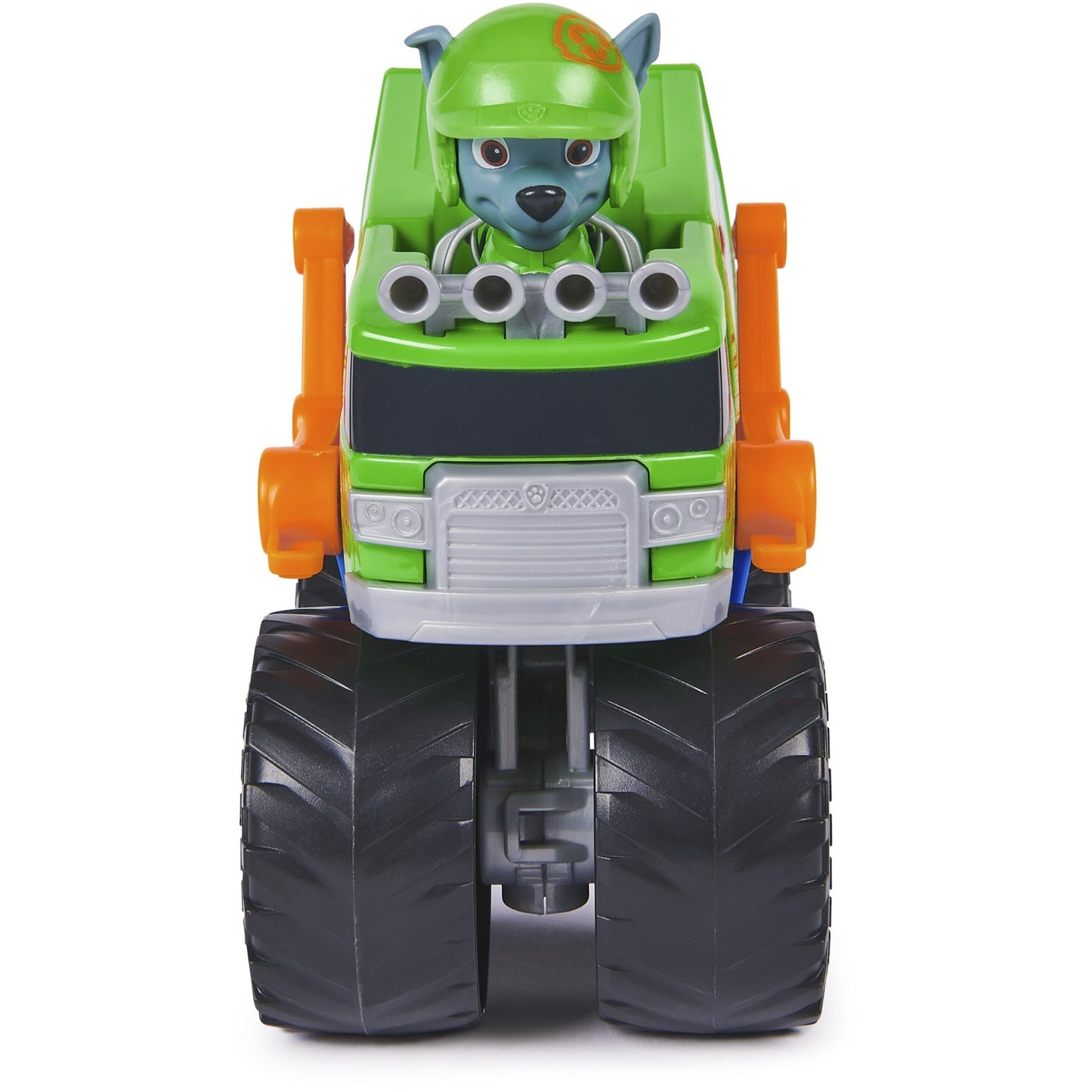 Paw Patrol Rescue Wheels -  Rockys Recycling Monstertruck mit Geschoss-Abwurf und Rocky Hundefigur, Spielfahrzeug
