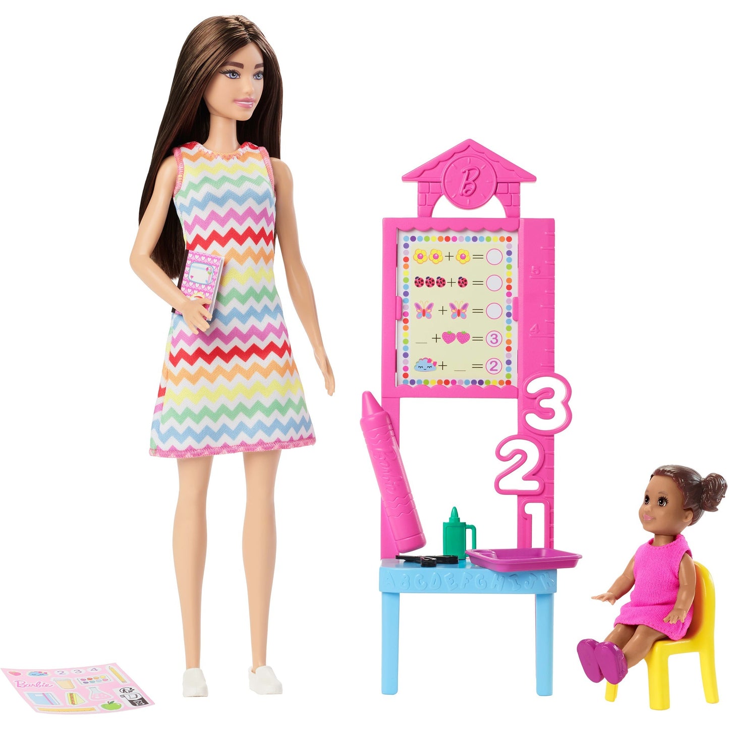 Barbie Lehrerin-Puppe mit Kleinkind-Puppe und Unterrichtszubehör