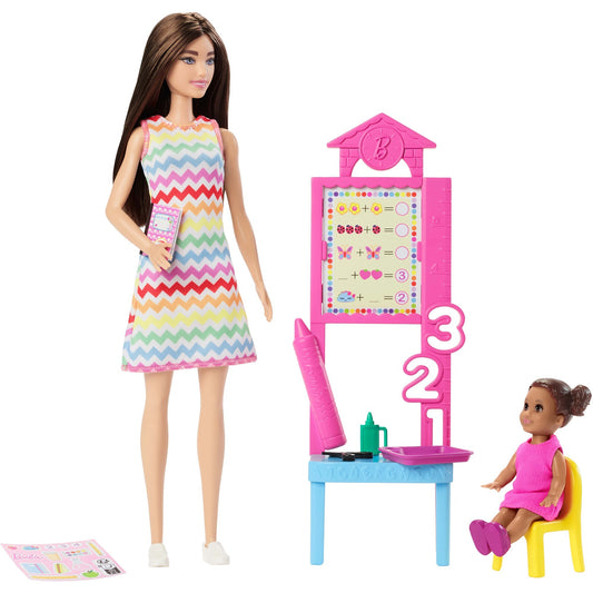 Barbie Lehrerin-Puppe mit Kleinkind-Puppe und Unterrichtszubehör