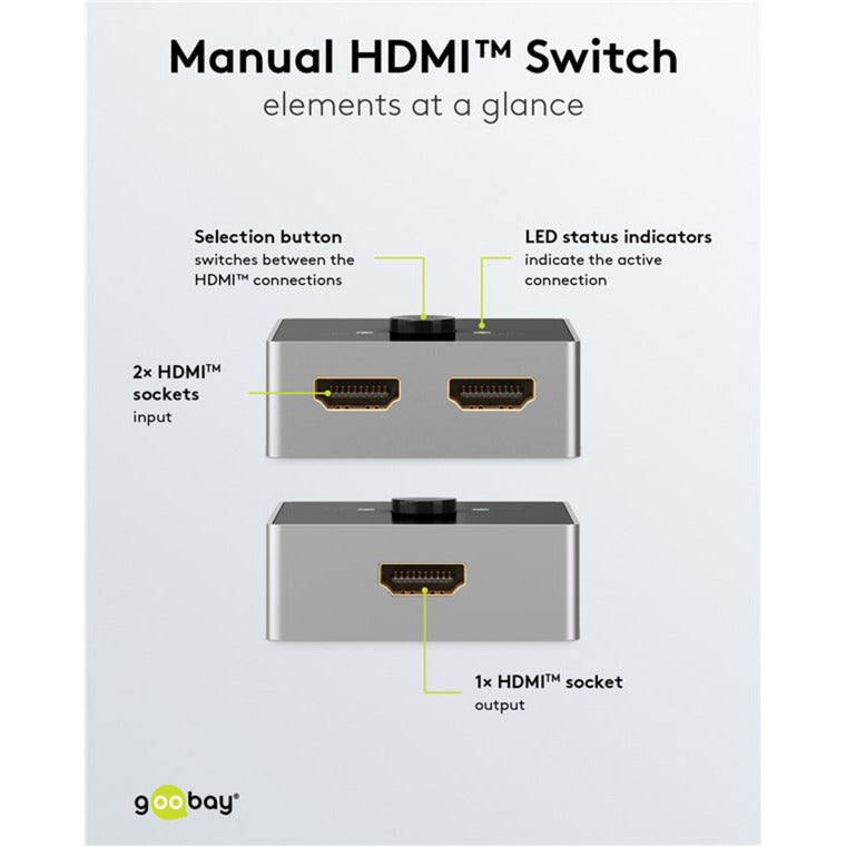 Goobay Manuelle HDMI-Umschaltbox 2 auf 1 (4K @ 60Hz), HDMI Switch (schwarz/silber)