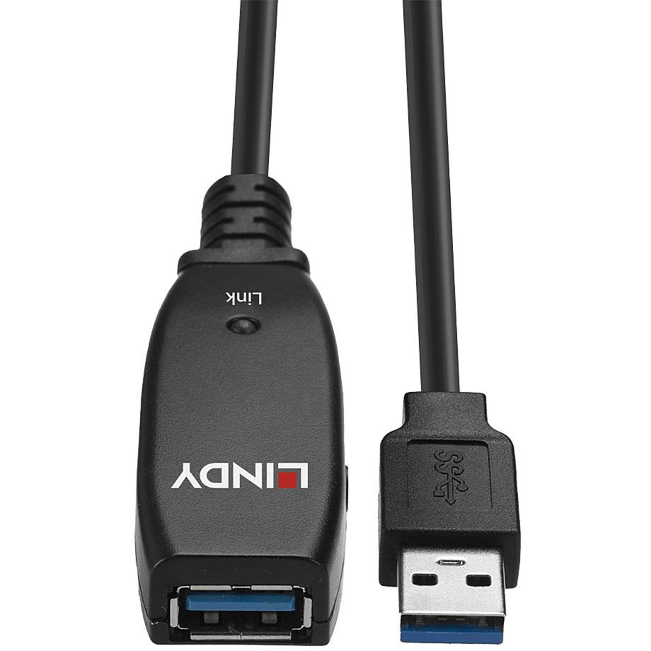 Lindy USB 3.2 Gen 1 Aktivverlängerungskabel Slim, USB-A Stecker > USB-A Buchse (schwarz, 15 Meter)