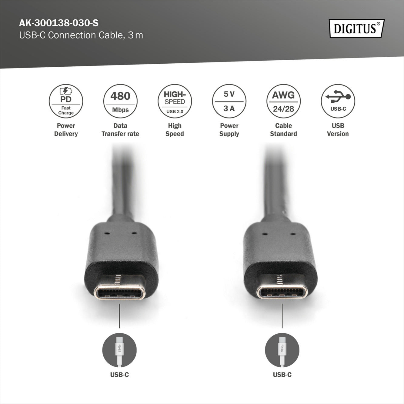USB 2.0 Anschlusskabel USB-C > USB-C