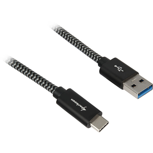 Sharkoon USB 3.2 Gen 2 Kabel, USB-A Stecker > USB-C Stecker (schwarz/grau, 1 Meter, gesleevt)