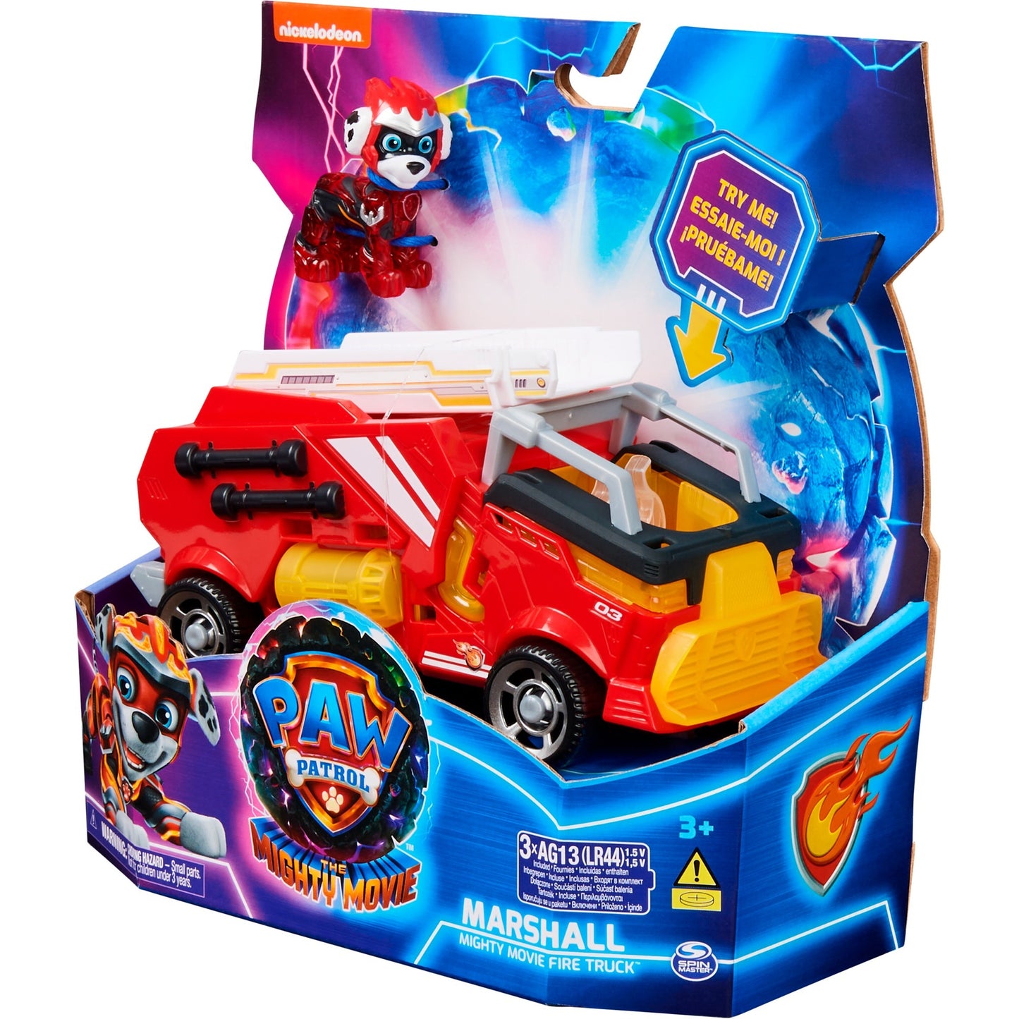 Spin Master Paw Patrol Mighty Kinofilm - Basis Fahrzeug von Marshall mit Welpenfigur, Spielfahrzeug