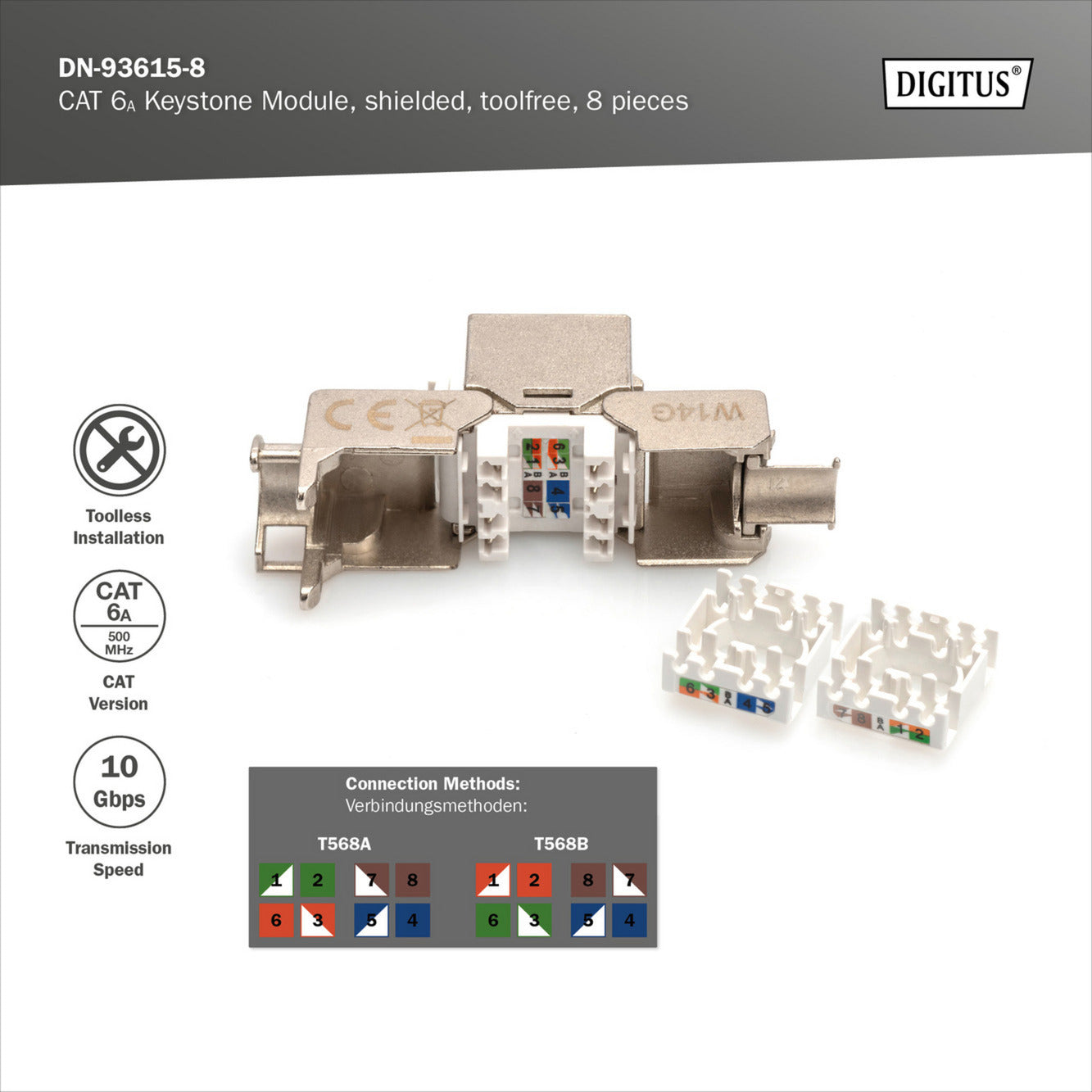CAT 6A Keystone Modul geschirmt werkzeugfrei 8 Stk., Keystone-Modul
