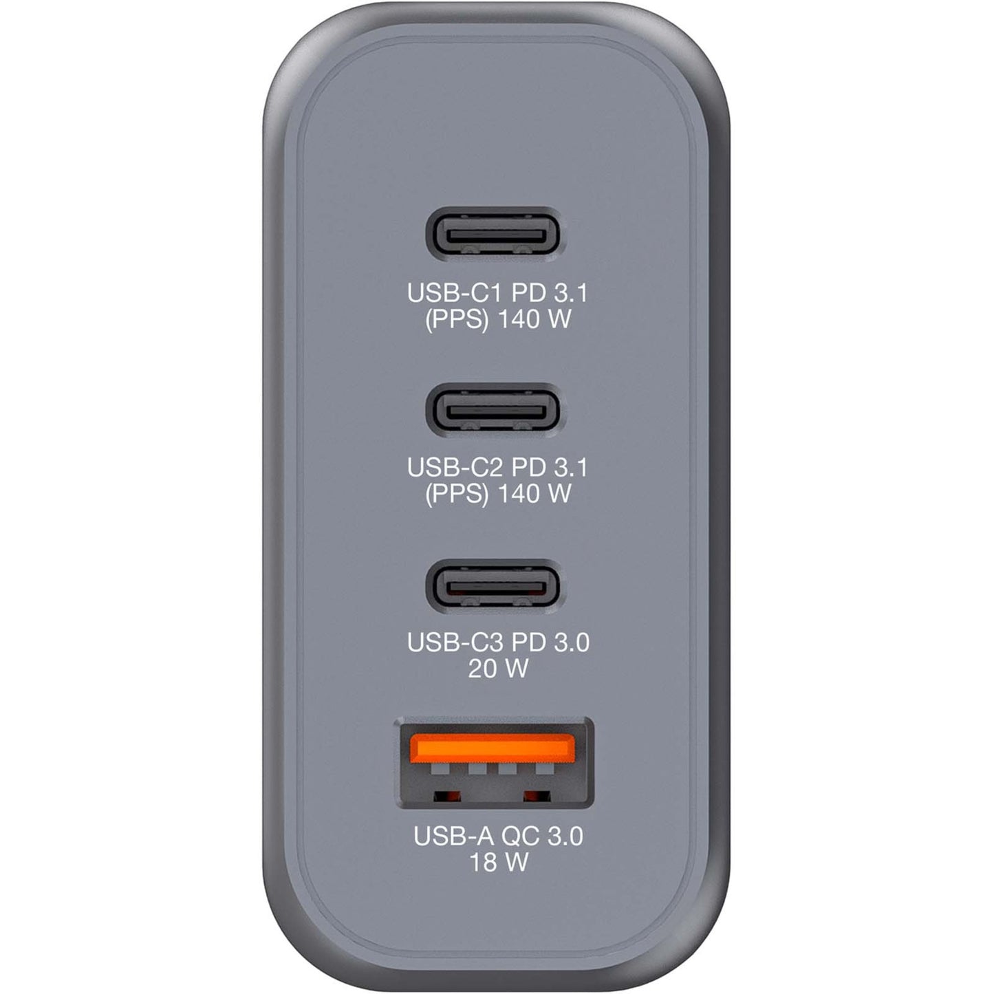 Verbatim GaN-Ladegerät 140W, 1x USB-A , 3x USB-C (grau, PD 3.1, PD 3.0, QC 3.0)