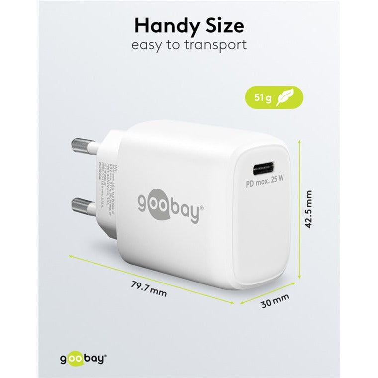 Goobay USB-C PD GaN Schnellladegerät 25 Watt (weiss, Power Delivery 3.0)