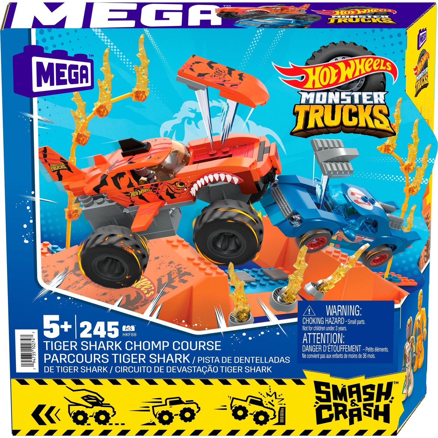 Hot Wheels Monster Trucks Tiger Shark Crash Wettkampf, Spielfahrzeug