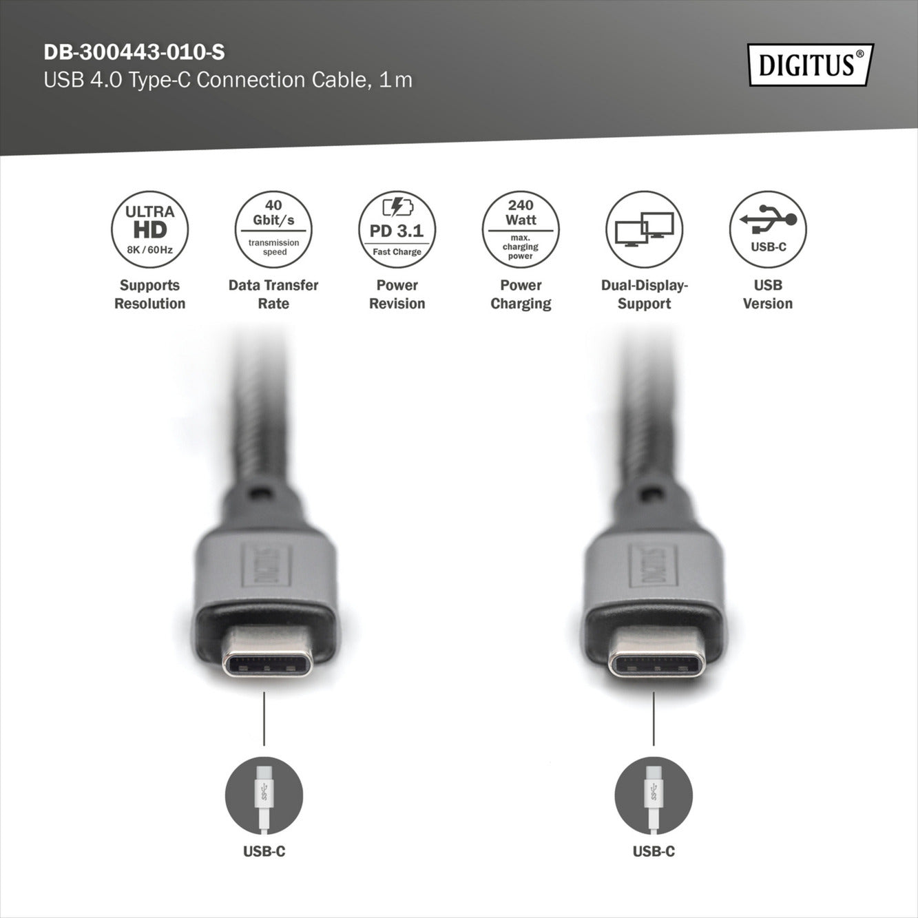 USB4 Gen 3x2 Kabel, USB-C Stecker > USB-C Stecker, 40Gbit/s
