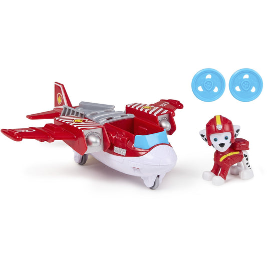 Paw Patrol Air Rescue - Marshalls Feuerwehrflugzeug mit Geschoss-Abwurf und Marshall Spielfigur , Spielfahrzeug