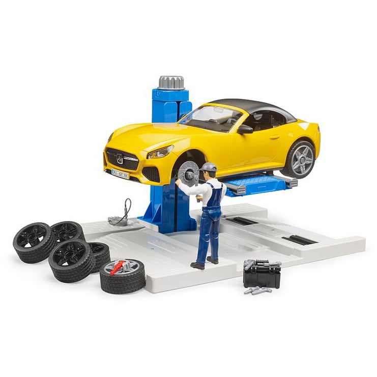 bworld PKW Service Center + bruder Roadster, Spielfahrzeug