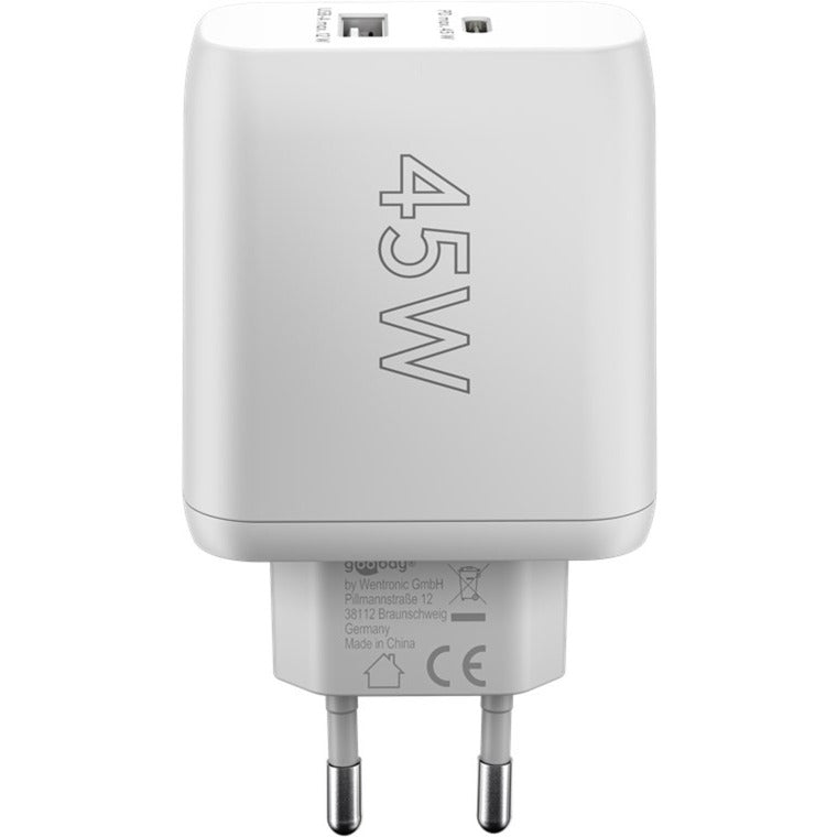 Goobay USB-C PD Dual-Schnellladegerät 45 Watt (weiss, 1x USB-A, 1x USB-C PD, GaN-Technologie)