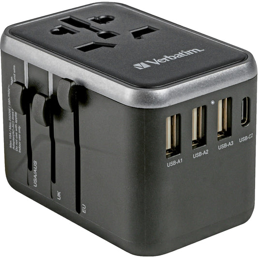 Verbatim Universal-Reiseadapter UTA-04 (schwarz/silber, 3x USB-A, 2x USB-C)
