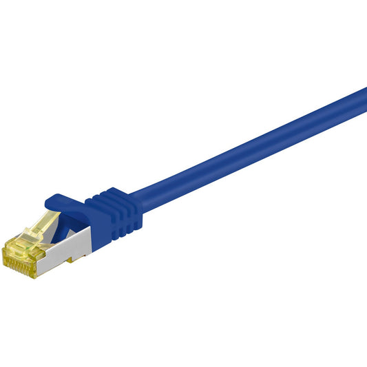 Goobay Patchkabel RJ-45 S/FTP mit Cat7 Rohkabel (blau, 25 cm, LSZH halogenfrei, 500 MHz)